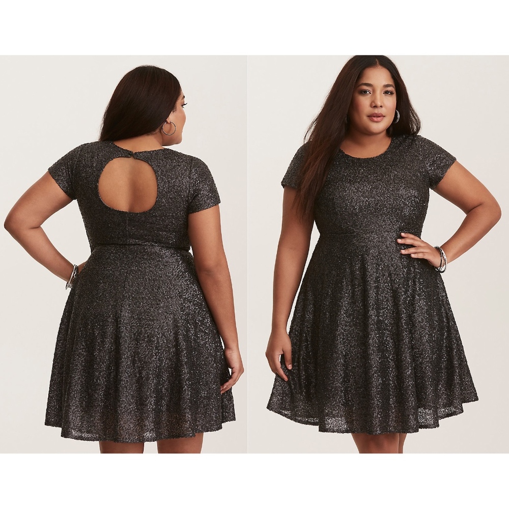 Torrid GUNMETAL GREY SEQUIN CUTOUT BACK Dress 18